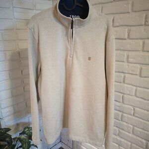 Izod Men's 1/4 Zip Fleece Lined Beige Loose Fit Sweater
